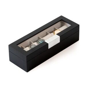 Case Elegance 6 Slot Watch Box Matte Black Glass Top Organizer PJ0582